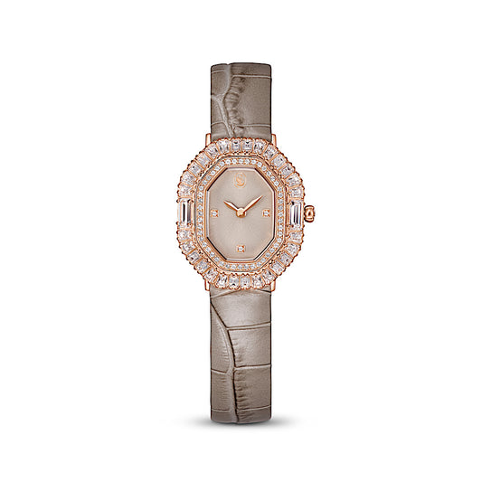 Reloj Matrix octagon, Correa de piel, Beige, Acabado tono oro rosa