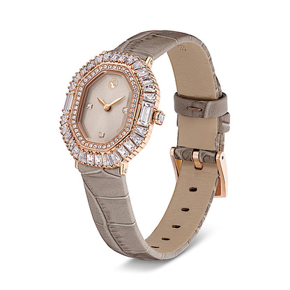 Reloj Matrix octagon, Correa de piel, Beige, Acabado tono oro rosa