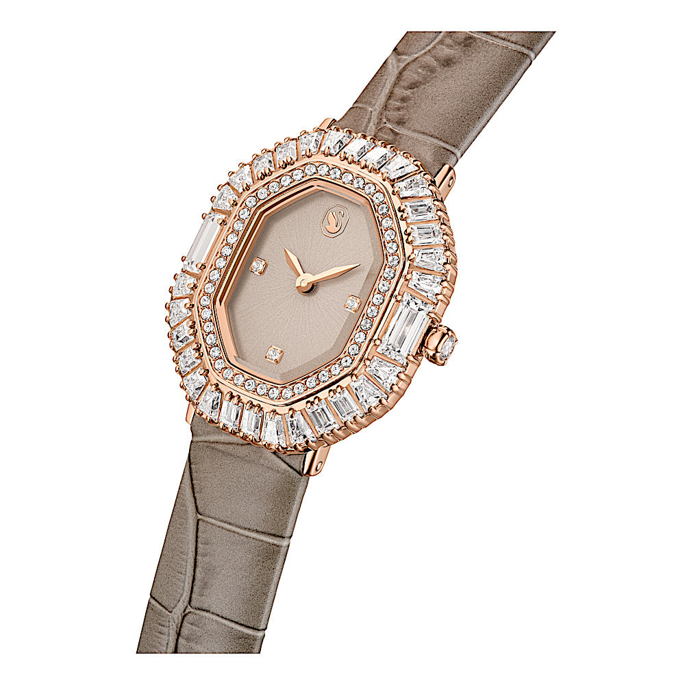 Reloj Matrix octagon, Correa de piel, Beige, Acabado tono oro rosa