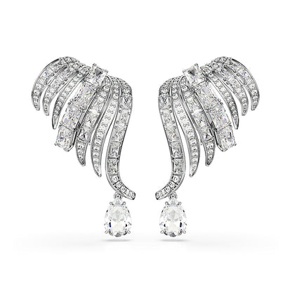 Pendientes de clip Vienna, Tallas mixtas, Cisne, Blancos, Baño de rodio