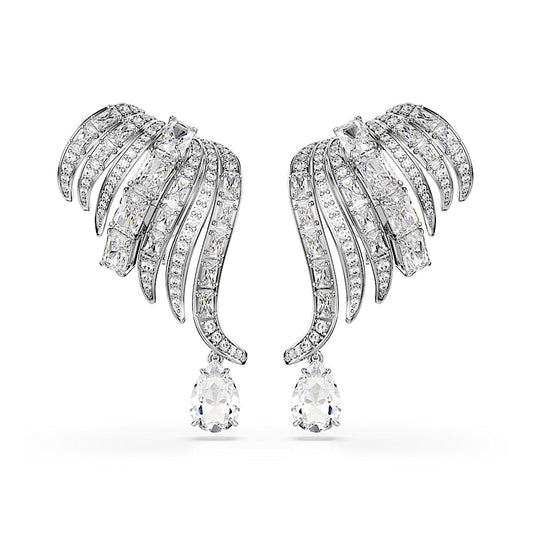 Pendientes de clip Vienna, Tallas mixtas, Cisne, Blancos, Baño de rodio