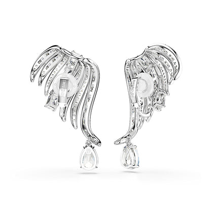 Pendientes de clip Vienna, Tallas mixtas, Cisne, Blancos, Baño de rodio