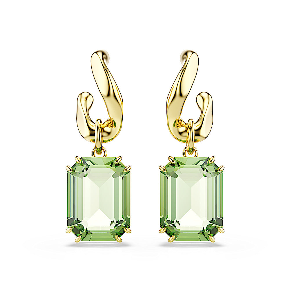 Pendientes Millenia, Talla octogonal, Verdes, Acabado en oro de 18 quilates