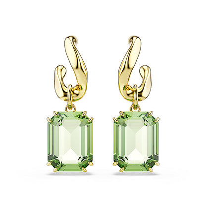 Pendientes Millenia, Talla octogonal, Verdes, Acabado en oro de 18 quilates