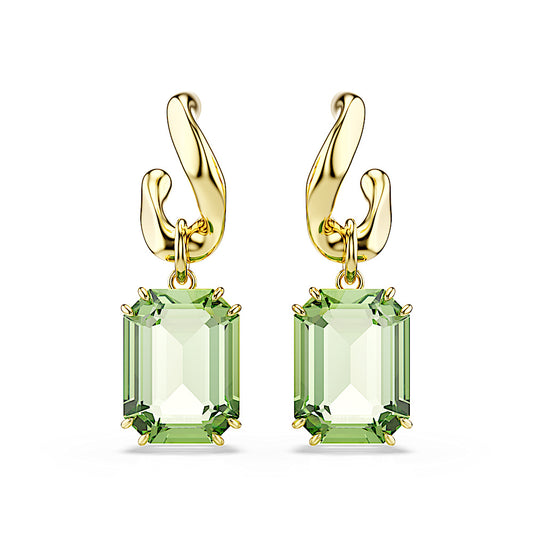 Pendientes Millenia, Talla octogonal, Verdes, Acabado en oro de 18 quilates