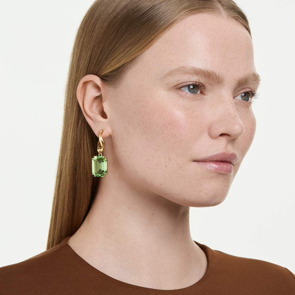 Pendientes Millenia, Talla octogonal, Verdes, Acabado en oro de 18 quilates
