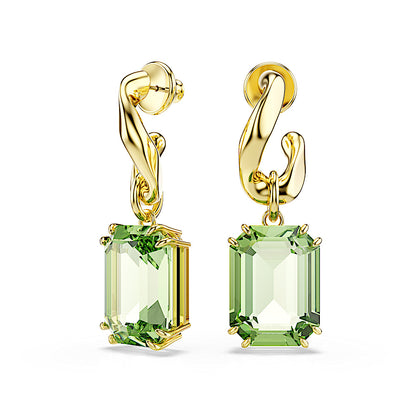 Pendientes Millenia, Talla octogonal, Verdes, Acabado en oro de 18 quilates