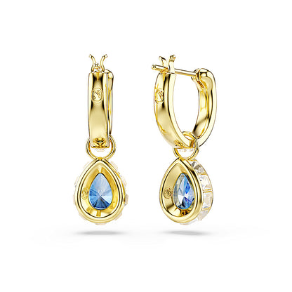 Pendientes Chroma, Talla pera, Azules, Acabado en oro de 18 quilates