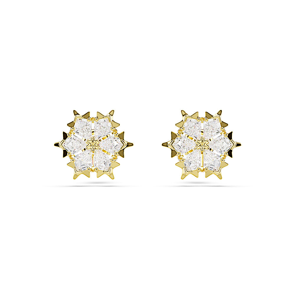 Pendientes de botón Magic, Tallas mixtas, Copo de nieve, Blancos, Acabado en oro de 18 quilates