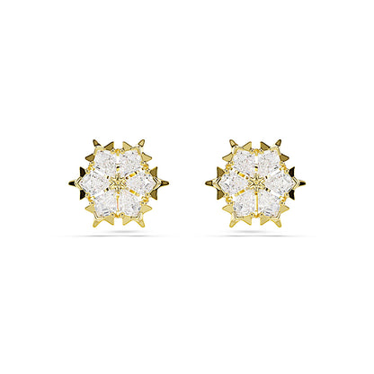 Pendientes de botón Magic, Tallas mixtas, Copo de nieve, Blancos, Acabado en oro de 18 quilates