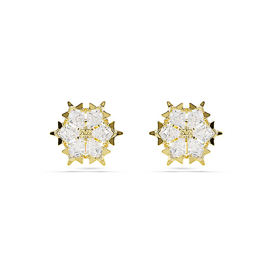Pendientes de botón Magic, Tallas mixtas, Copo de nieve, Blancos, Acabado en oro de 18 quilates