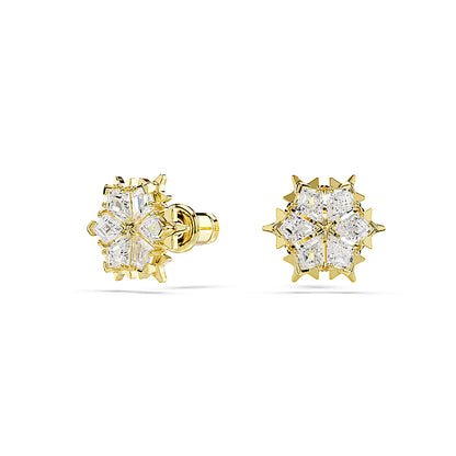 Pendientes de botón Magic, Tallas mixtas, Copo de nieve, Blancos, Acabado en oro de 18 quilates