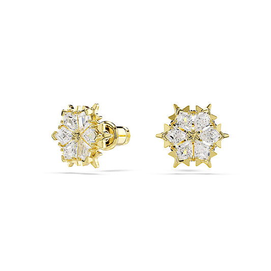 Pendientes de botón Magic, Tallas mixtas, Copo de nieve, Blancos, Acabado en oro de 18 quilates
