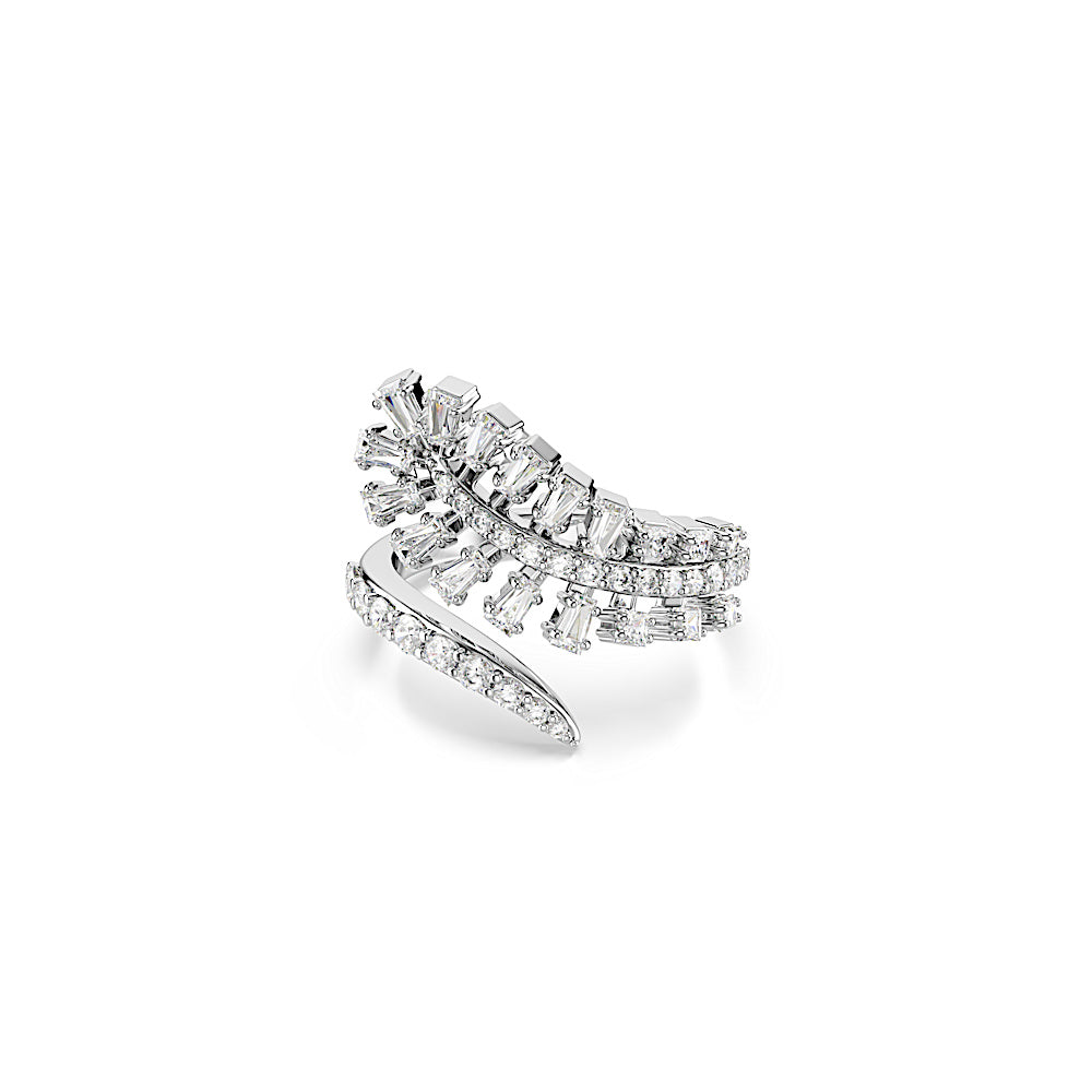 Anillo abierto Vienna, Tallas mixtas, Pluma, Blanco, Baño de rodio