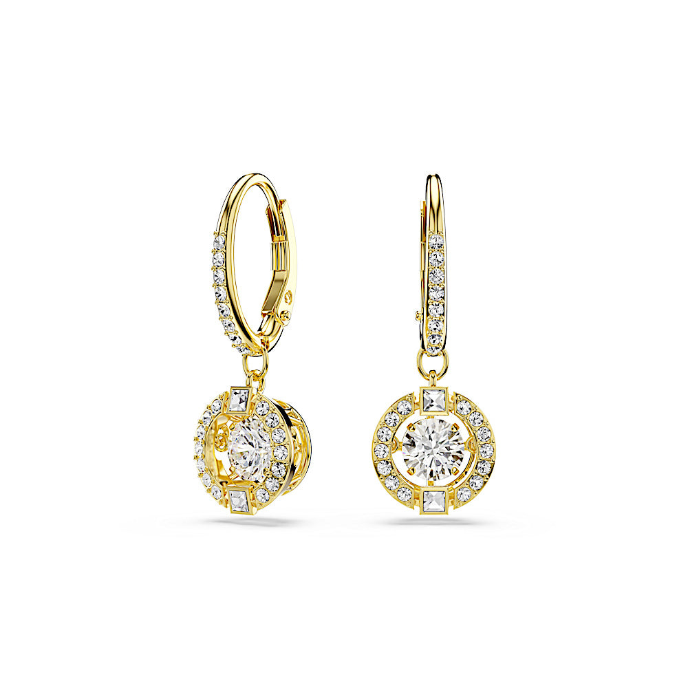 Pendientes Una Angelic, Talla redonda, Blancos, Acabado en oro de 18 quilates