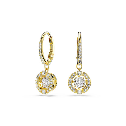 Pendientes Una Angelic, Talla redonda, Blancos, Acabado en oro de 18 quilates