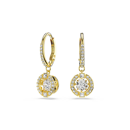 Pendientes Una Angelic, Talla redonda, Blancos, Acabado en oro de 18 quilates