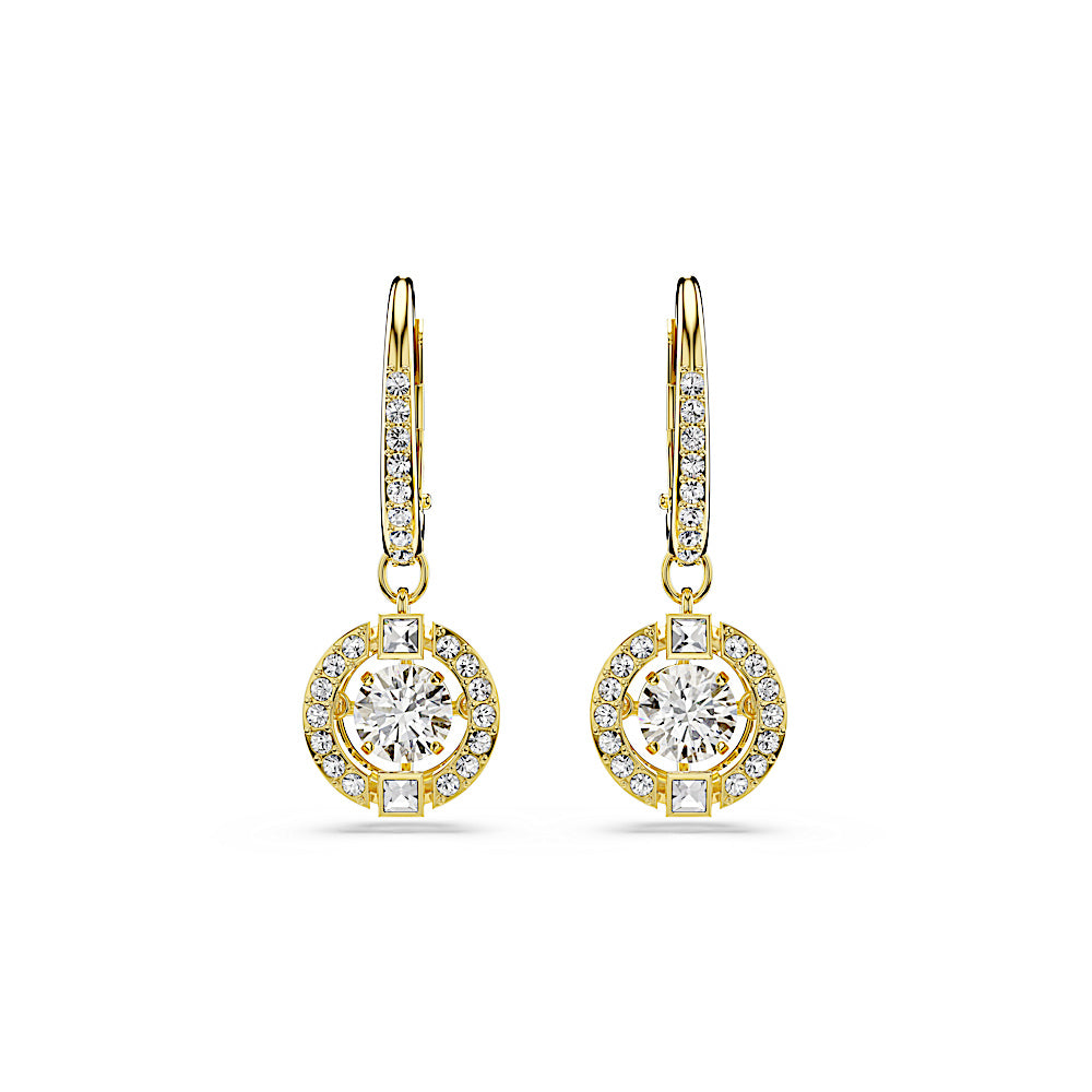 Pendientes Una Angelic, Talla redonda, Blancos, Acabado en oro de 18 quilates
