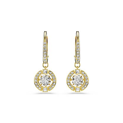 Pendientes Una Angelic, Talla redonda, Blancos, Acabado en oro de 18 quilates