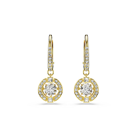Pendientes Una Angelic, Talla redonda, Blancos, Acabado en oro de 18 quilates