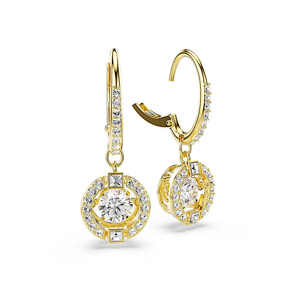 Pendientes Una Angelic, Talla redonda, Blancos, Acabado en oro de 18 quilates