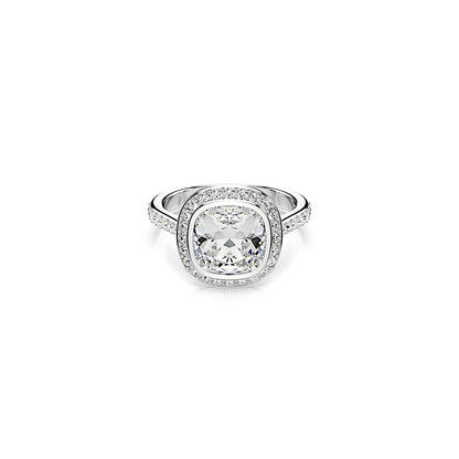 Anillo con halo Una Angelic, Talla cojin, Blanco, Baño de rodio