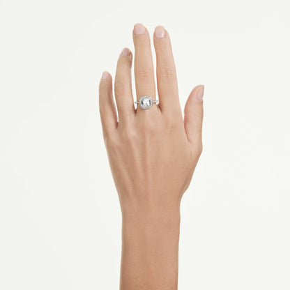 Anillo con halo Una Angelic, Talla cojin, Blanco, Baño de rodio