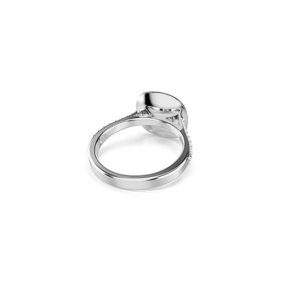 Anillo con halo Una Angelic, Talla cojin, Blanco, Baño de rodio