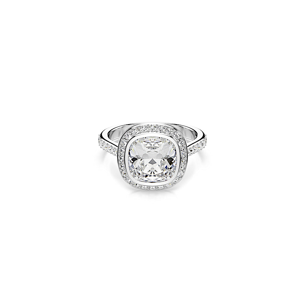 Anillo con halo Una Angelic, Talla cojin, Blanco, Baño de rodio