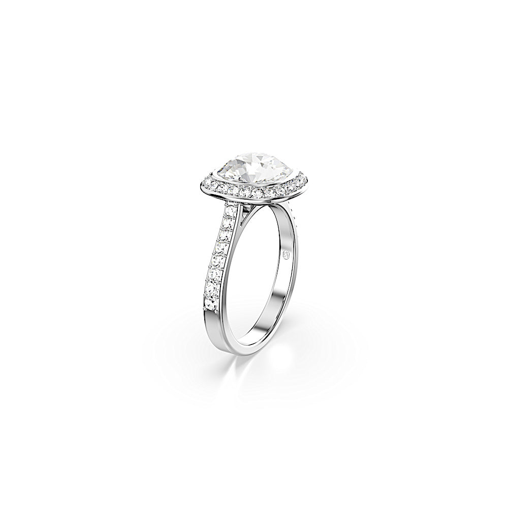 Anillo con halo Una Angelic, Talla cojin, Blanco, Baño de rodio