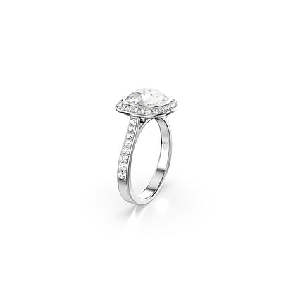 Anillo con halo Una Angelic, Talla cojin, Blanco, Baño de rodio