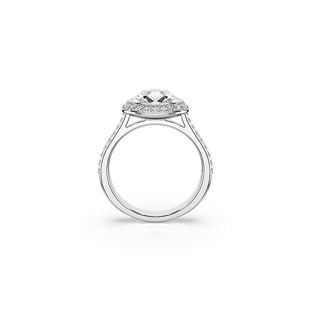 Anillo con halo Una Angelic, Talla cojin, Blanco, Baño de rodio