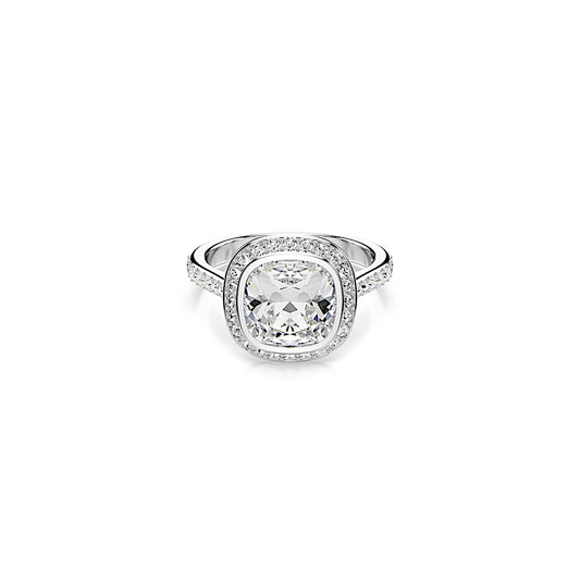 Anillo con halo Una Angelic, Talla cojin, Blanco, Baño de rodio