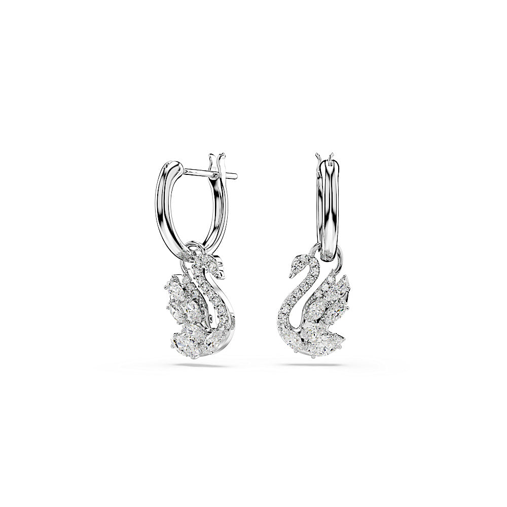 Pendientes Swan, Tallas mixtas, Cisne, Blancos, Baño de rodio