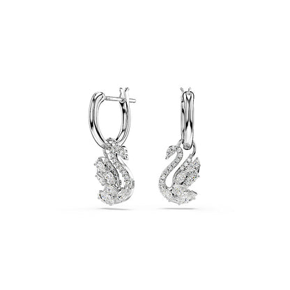 Pendientes Swan, Tallas mixtas, Cisne, Blancos, Baño de rodio
