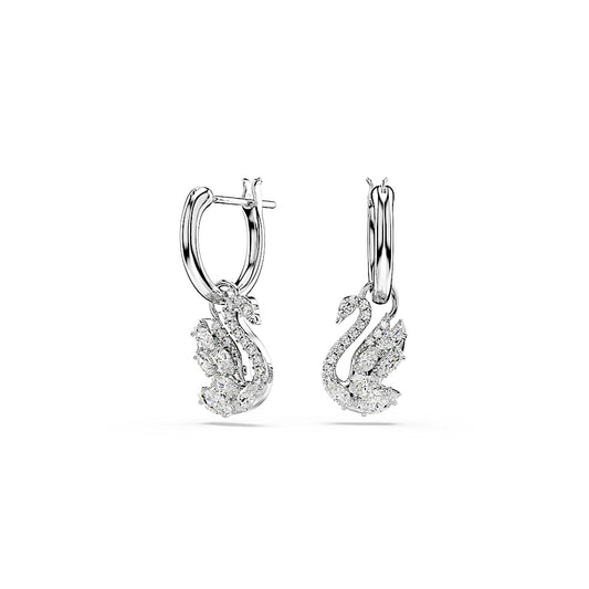 Pendientes Swan, Tallas mixtas, Cisne, Blancos, Baño de rodio