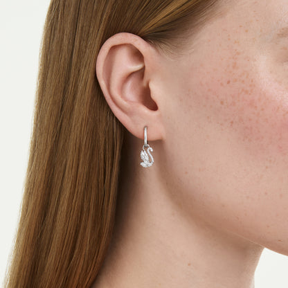 Pendientes Swan, Tallas mixtas, Cisne, Blancos, Baño de rodio