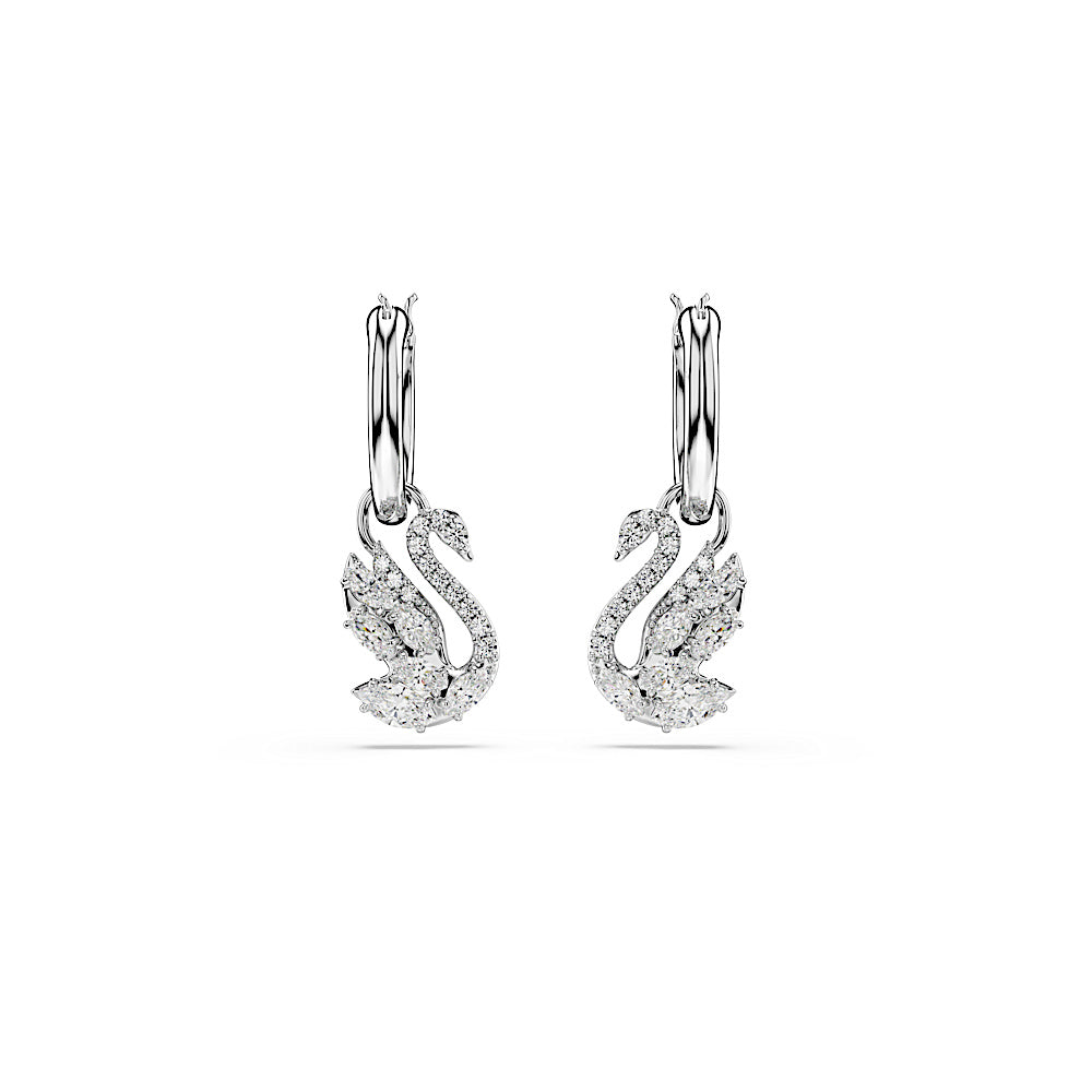 Pendientes Swan, Tallas mixtas, Cisne, Blancos, Baño de rodio