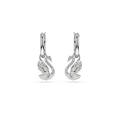 Pendientes Swan, Tallas mixtas, Cisne, Blancos, Baño de rodio