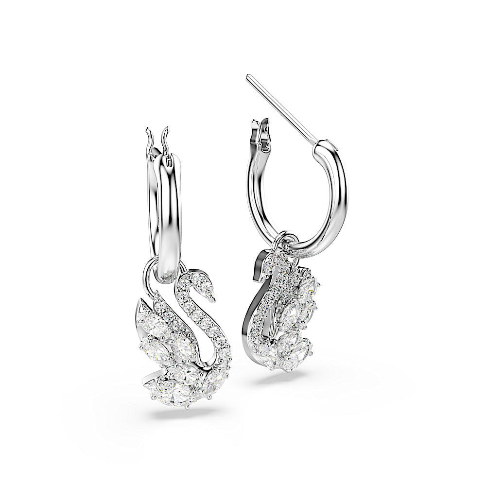 Pendientes Swan, Tallas mixtas, Cisne, Blancos, Baño de rodio