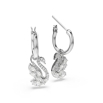 Pendientes Swan, Tallas mixtas, Cisne, Blancos, Baño de rodio