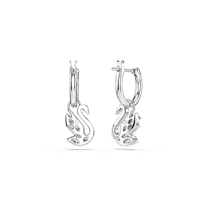 Pendientes Swan, Tallas mixtas, Cisne, Blancos, Baño de rodio