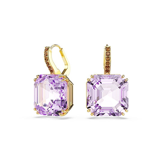 Pendientes Millenia, Talla cuadrada, Morado, Acabado en oro de 18 quilates