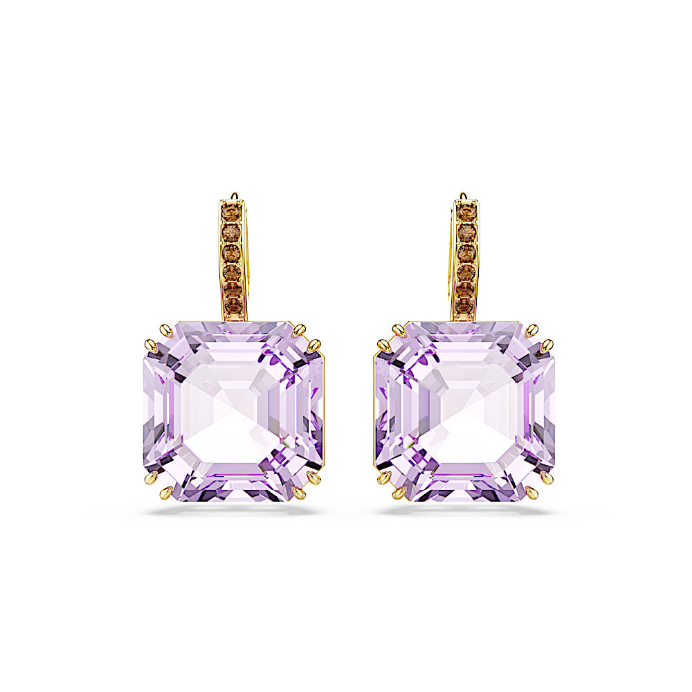 Pendientes Millenia, Talla cuadrada, Morado, Acabado en oro de 18 quilates