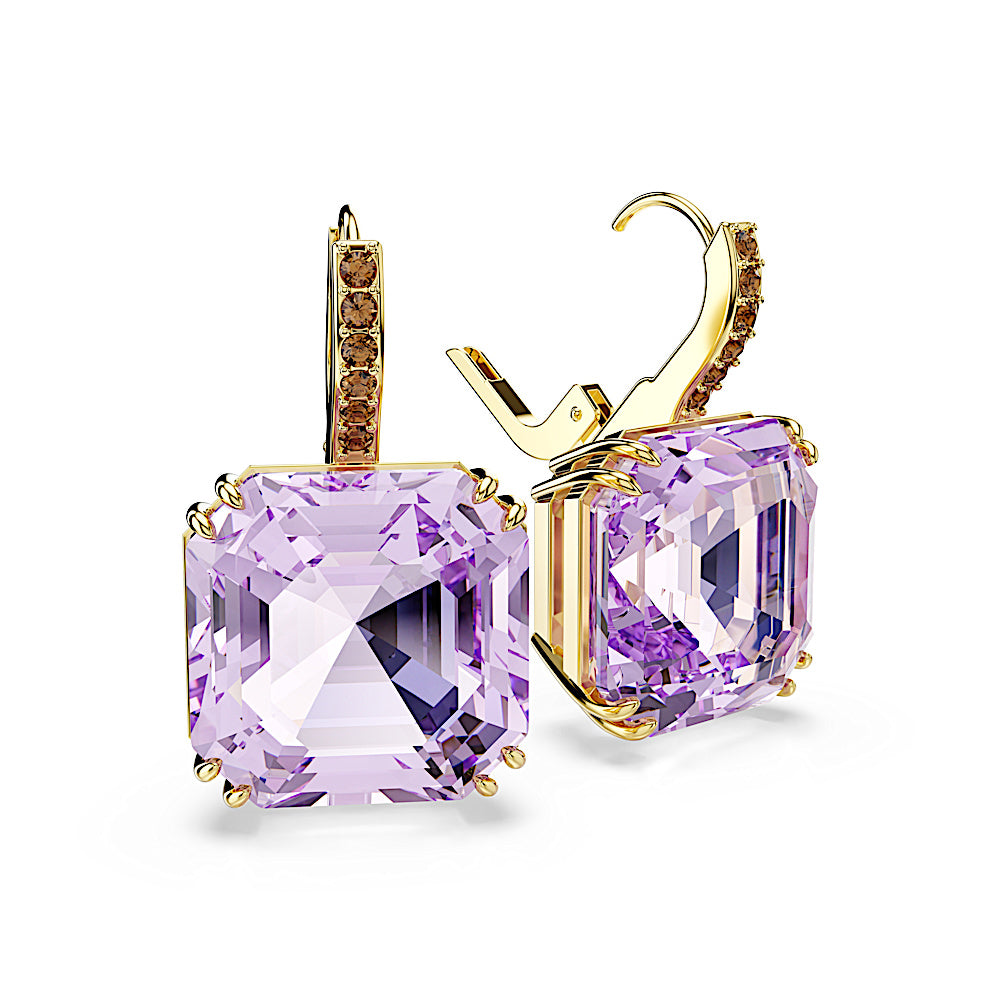 Pendientes Millenia, Talla cuadrada, Morado, Acabado en oro de 18 quilates