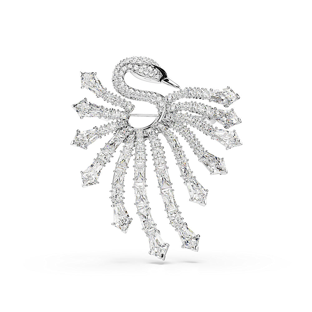 Broche Vienna, Tallas mixtas, Cisne, Blanco, Baño de rodio
