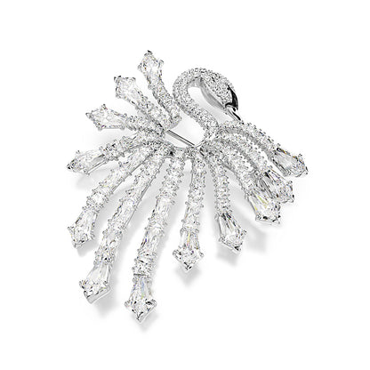 Broche Vienna, Tallas mixtas, Cisne, Blanco, Baño de rodio