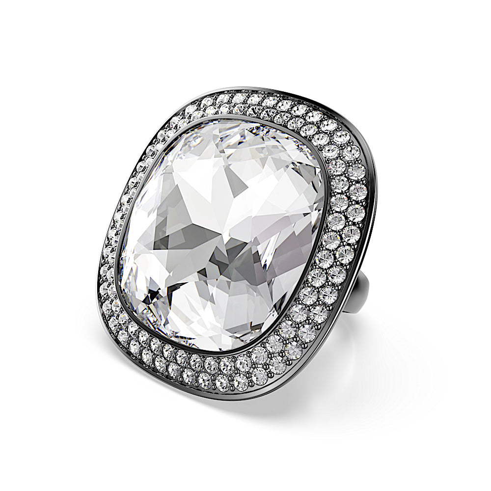 Anillo de cóctel Una Angelic, Talla cojin, Blanco, Baño de rutenio