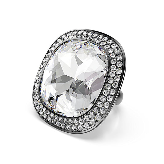 Anillo de cóctel Una Angelic, Talla cojin, Blanco, Baño de rutenio