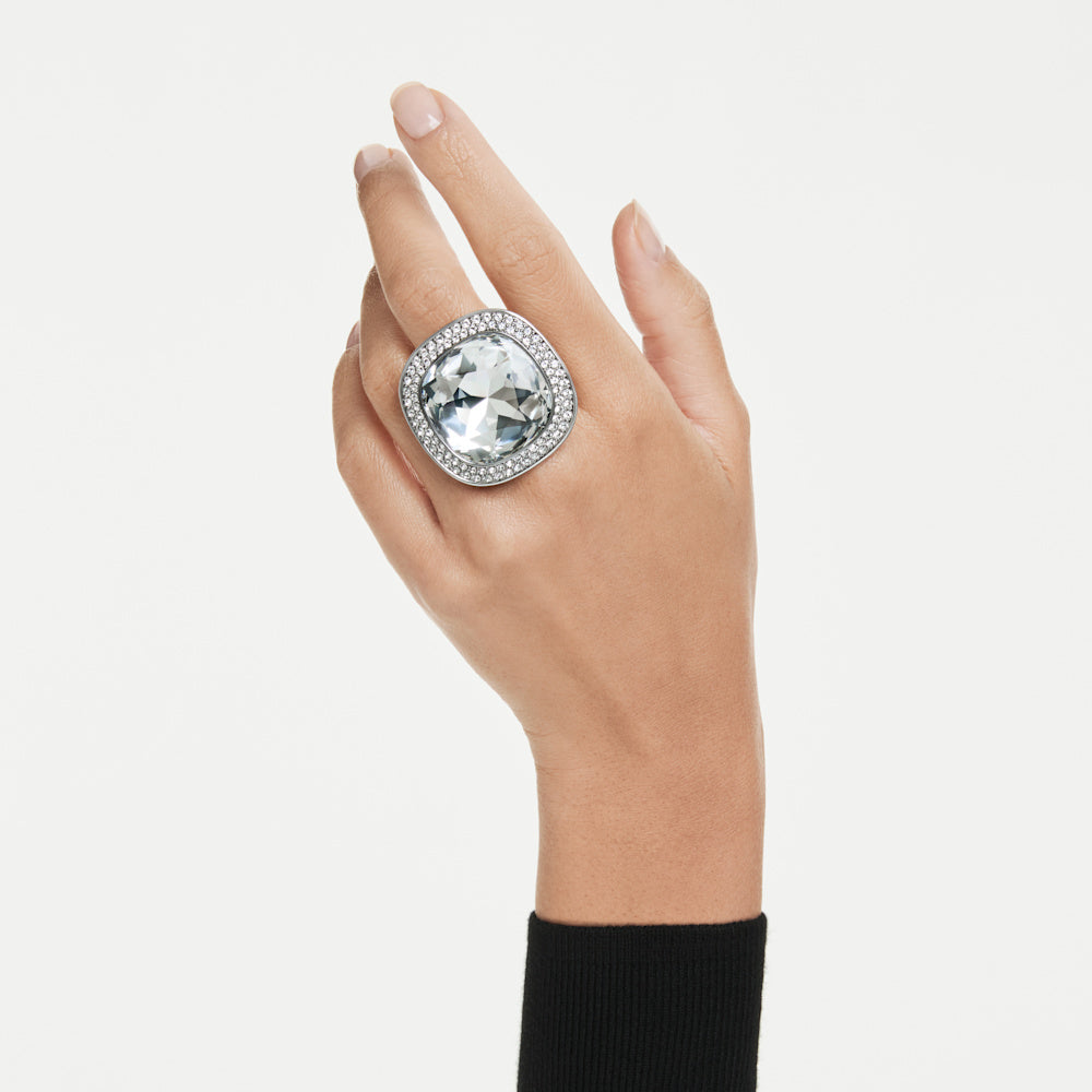 Anillo de cóctel Una Angelic, Talla cojin, Blanco, Baño de rutenio